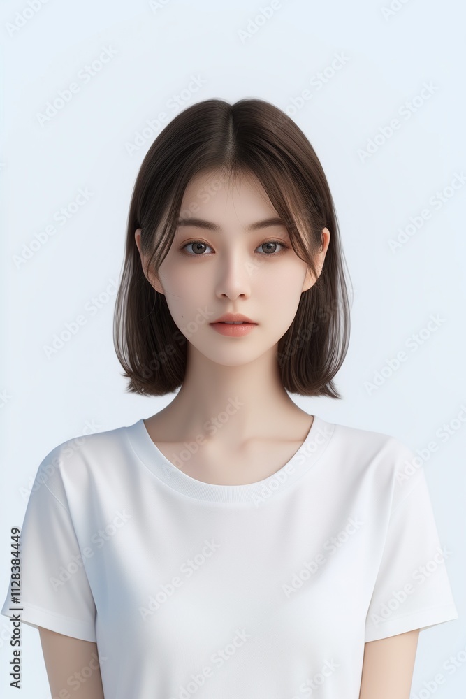 Beautiful Asian woman in white t-shirt isolated on white background Beautiful Asian woman in white t-shirt isolated on white background