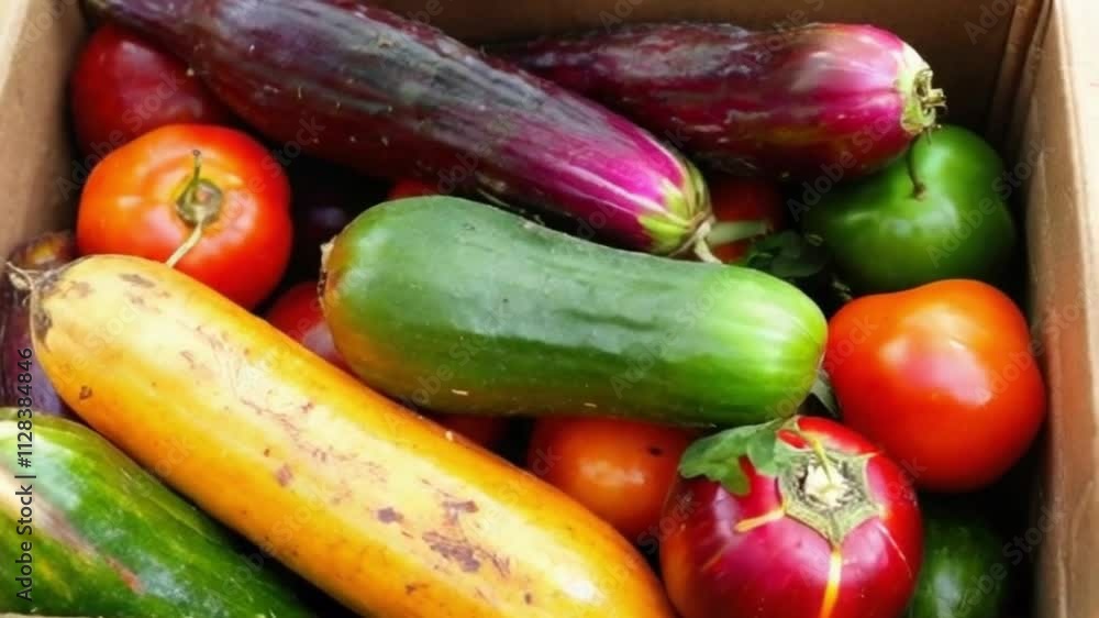 Hands of farmer putting colorful vegetables in a box. Agriculture worker examining organic local crops from farm - agriculture concept close up 4k footage