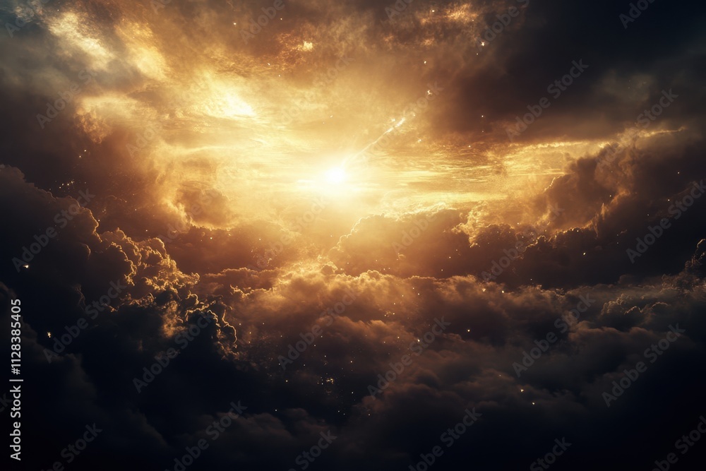 Obraz premium Dramatic sunset illuminating clouds with golden and orange hues over the horizon