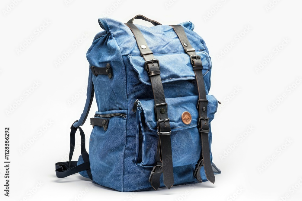 Blue backpack with black straps isolated on white background. Blue backpack with black straps isolated on white background.