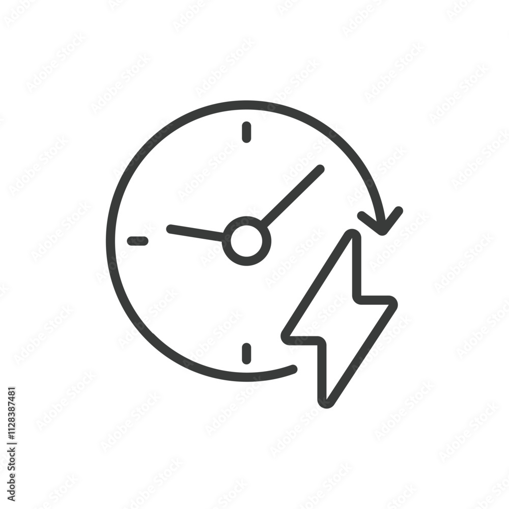 Battery charging time icon in line design. Battery, charging, time, energy, power, charge, electric on white background vector. Battery charging time editable stroke icon Battery charging time icon in line design. Battery, charging, time, energy, power, charge, electric on white background vector. Battery charging time editable stroke icon