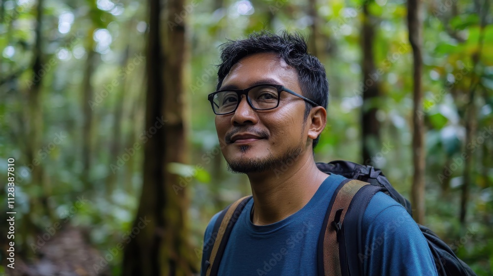 An environmental journalist from Indonesia exploring biodiversity hotspots in lush rainforests An environmental journalist from Indonesia exploring biodiversity hotspots in lush rainforests