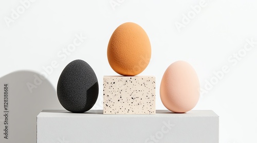 A body makeup blending sponge in unique sculptural shapes