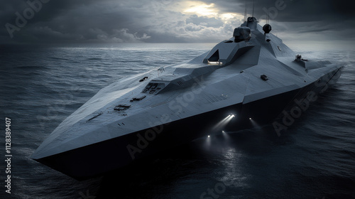 Futuristic Concept of a Military Ship: Cutting-Edge Naval Defense Technologies