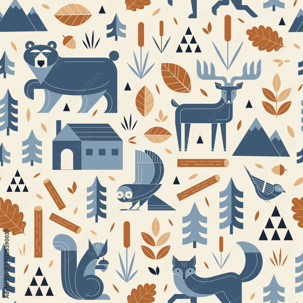 Woodland Animals in Scandinavian Forest Pattern