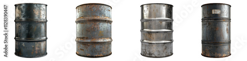 Steel oil barrel isolated on transparent background, Set of photo