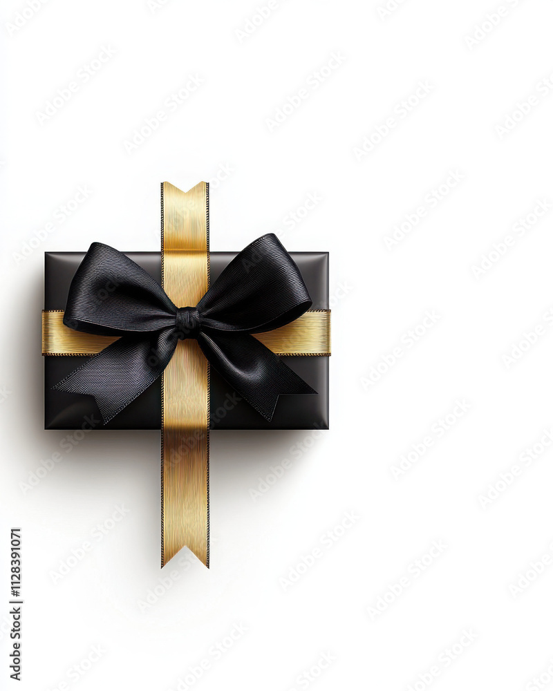 Elegant black gift box with gold ribbon for special occasions. Elegant black gift box with gold ribbon for special occasions.