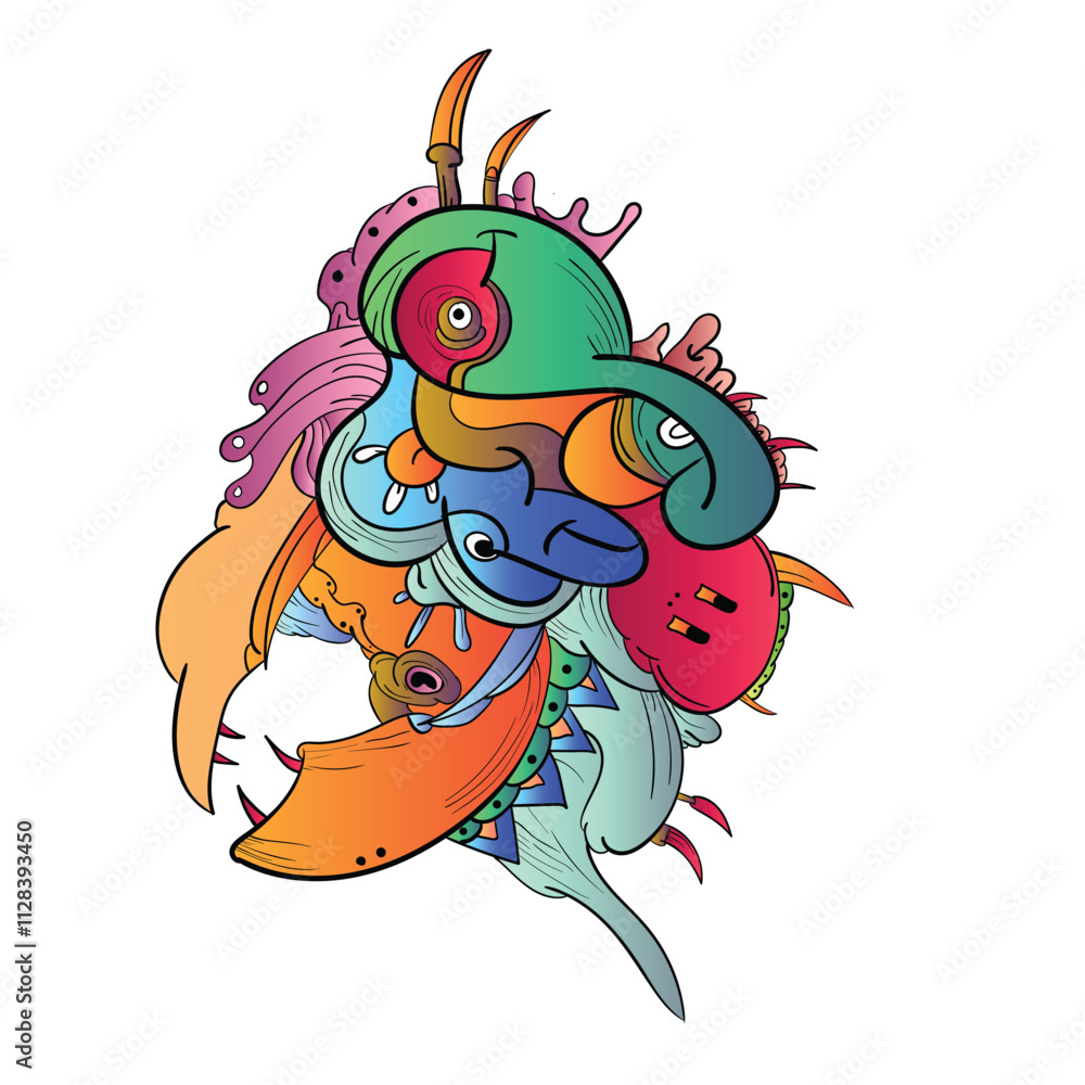 Fototapeta premium Doodle Art. Hand-drawn little funny monsters. Colorful design vector