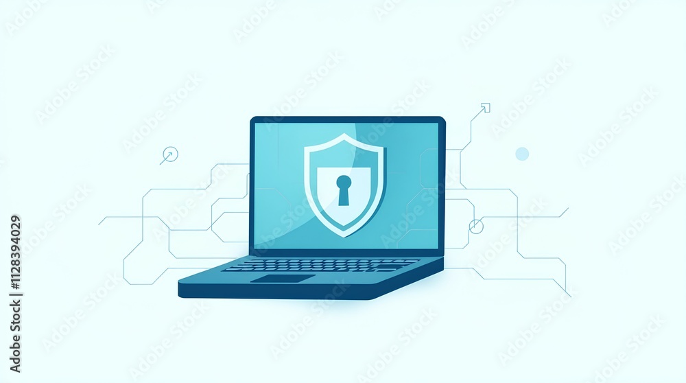 laptop displaying shield and keyhole, representing enhanced security systems for personal devices laptop displaying shield and keyhole, representing enhanced security systems for personal devices