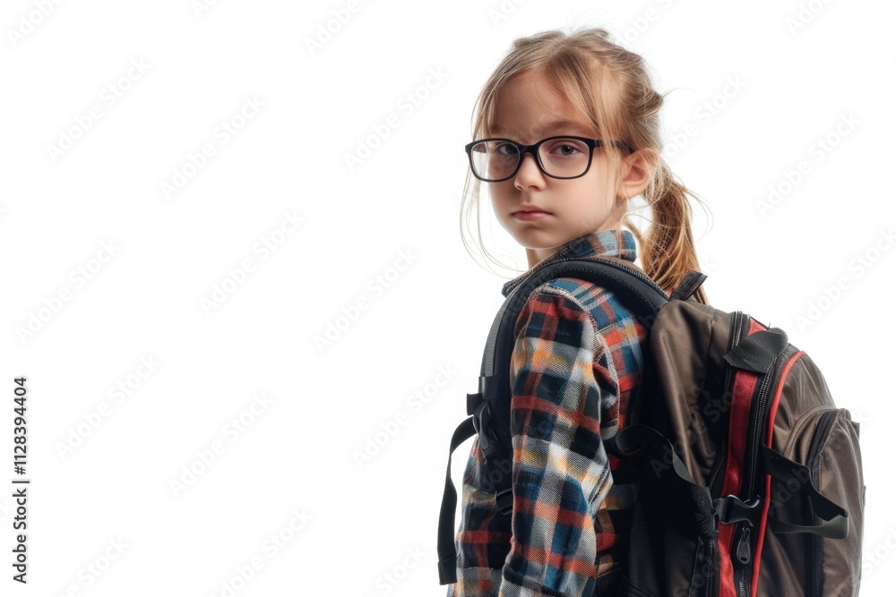 A Portrait of child with school bag on white background isolated A Portrait of child with school bag on white background isolated