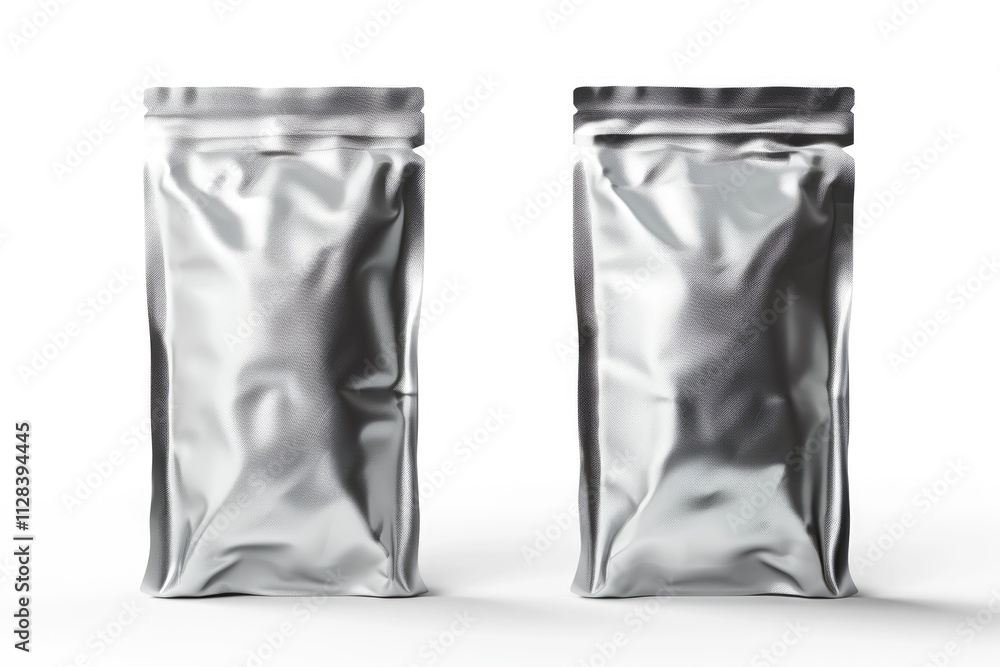 Aluminium bag package front and back isolate on white background. Aluminium bag package front and back isolate on white background.
