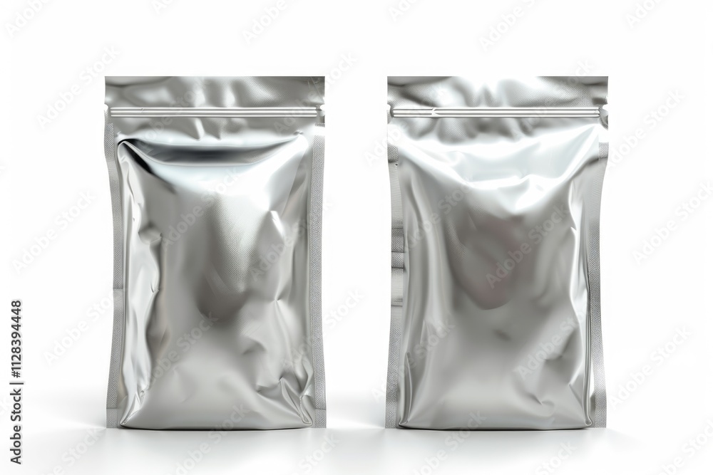 Aluminium bag package front and back isolate on white background. Aluminium bag package front and back isolate on white background.