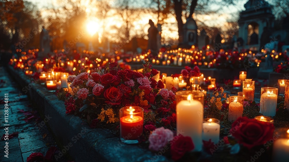 all souls day a peaceful cemetery lit with candles to honor the departed all souls day a peaceful cemetery lit with candles to honor the departed