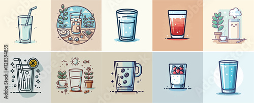 Glass vector set with simple and minimalist flat design style