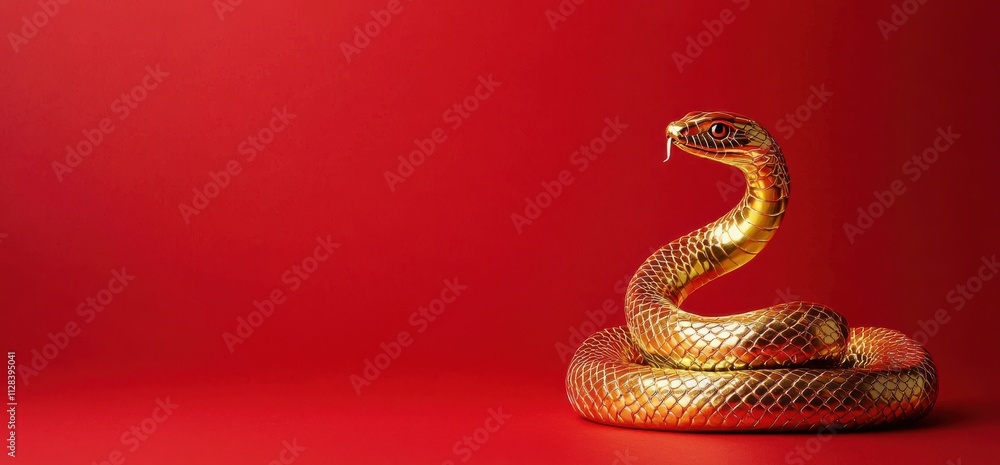 Fototapeta premium Chinese new year background, a golden snake head Statue showing on the side