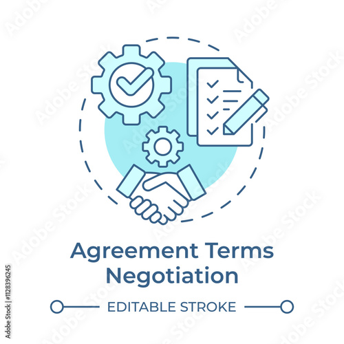 Agreement terms negotiation light blue concept icon. Finalizing contract conditions in business collaborations. Round shape line illustration. Abstract idea. Graphic design. Easy to use in article