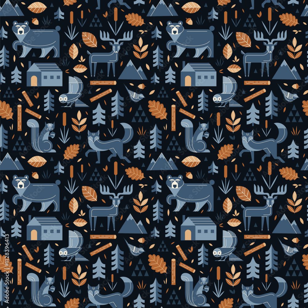 Woodland Animals in Scandinavian Forest Pattern