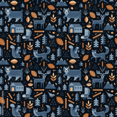 Woodland Animals in Scandinavian Forest Pattern