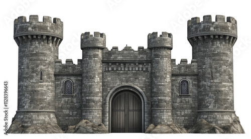 Fototapeta Naklejka Na Ścianę i Meble -  3D castle wall front view, transparent background