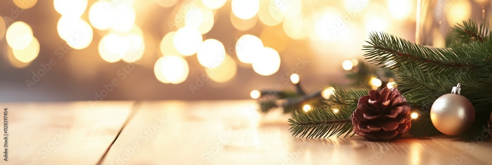 This image captures a beautifully arranged scene with pine branches, a pine cone, and a delicate Christmas ornament, evoking a cozy holiday atmosphere. This image captures a beautifully arranged scene with pine branches, a pine cone, and a delicate Christmas ornament, evoking a cozy holiday atmosphere.