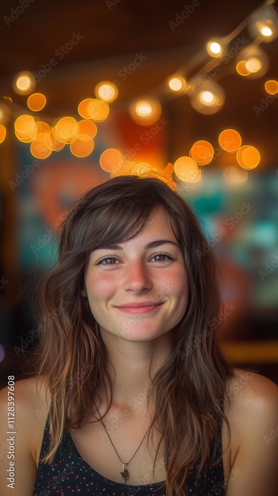 Smiling Woman in a Night Setting Smiling Woman in a Night Setting