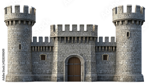 3D castle wall front view, transparent background