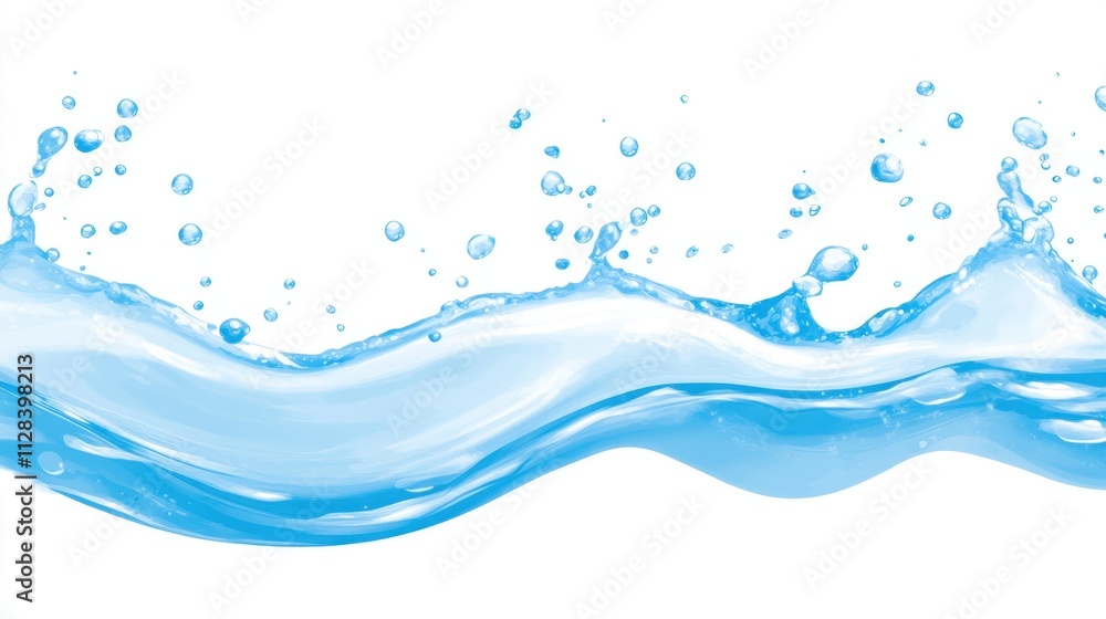 Bright and Clear Water Splash with Bubbles on White Background Bright and Clear Water Splash with Bubbles on White Background