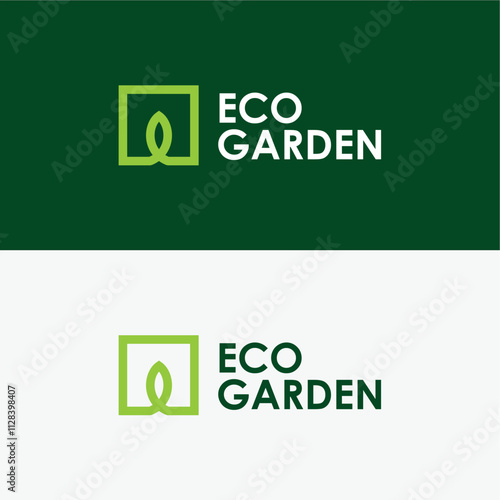 Eco garden square green landscaping logo design editable victor brand identity image