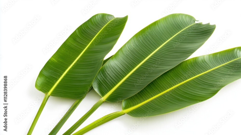 Obraz premium Fresh and Vibrant Tropical Green Leaves on White Background for Design Use