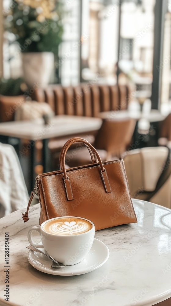 Cafe Latte and Stylish Brown Bag Cafe Latte and Stylish Brown Bag