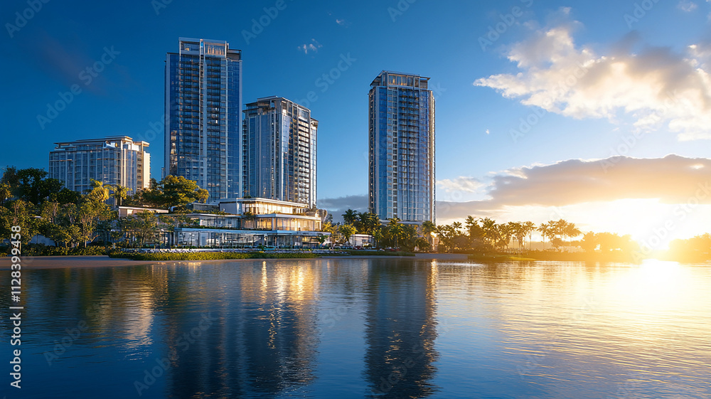 Naklejka premium abstract modern showcasing a vibrant cityscape with modern architecture, abstract modern construction of cityscape with buildings, modern interior architectural various building.