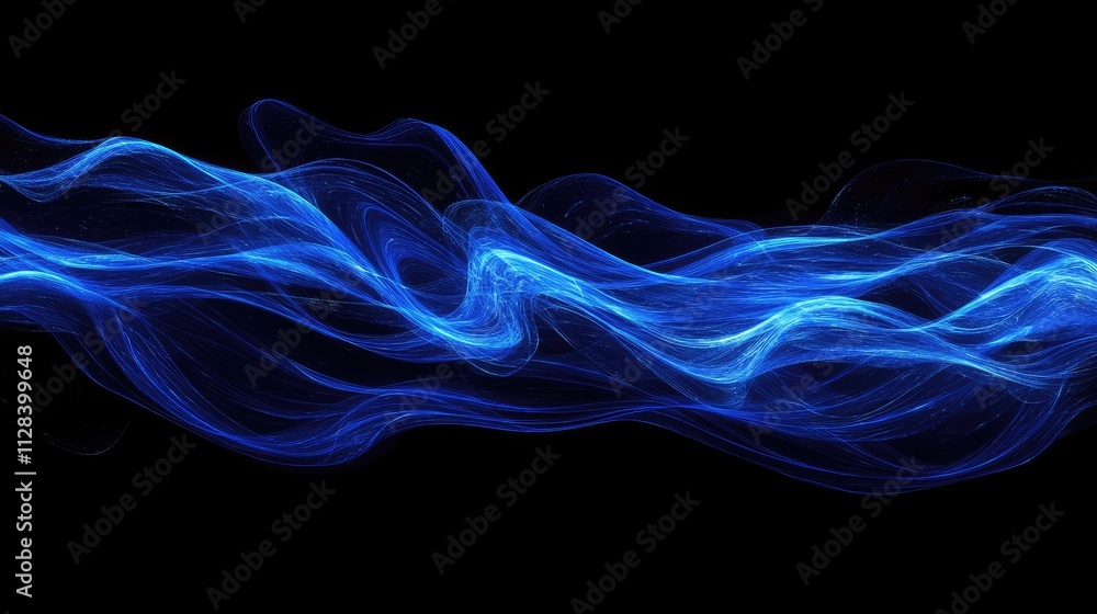 Abstract blue wave flowing across a black background. An ethereal and dynamic image perfect for design projects. Abstract blue wave flowing across a black background. An ethereal and dynamic image perfect for design projects.
