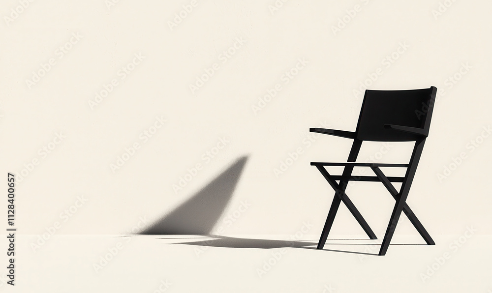 Elegant Minimalism: A Stylish Black Chair Casting a Geometric Shadow on a Light Background – Exploring Modern Design and Aesthetic Simplicity Elegant Minimalism: A Stylish Black Chair Casting a Geometric Shadow on a Light Background – Exploring Modern Design and Aesthetic Simplicity