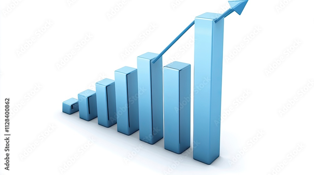 An upward trending bar graph showcases significant growth and progress, depicted in a vibrant blue palette against a clean white background. An upward trending bar graph showcases significant growth and progress, depicted in a vibrant blue palette against a clean white background.