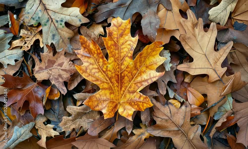 Autumnal Leaf Collection: A Single Maple Leaf Amongst Fallen Foliage Autumnal Leaf Collection: A Single Maple Leaf Amongst Fallen Foliage