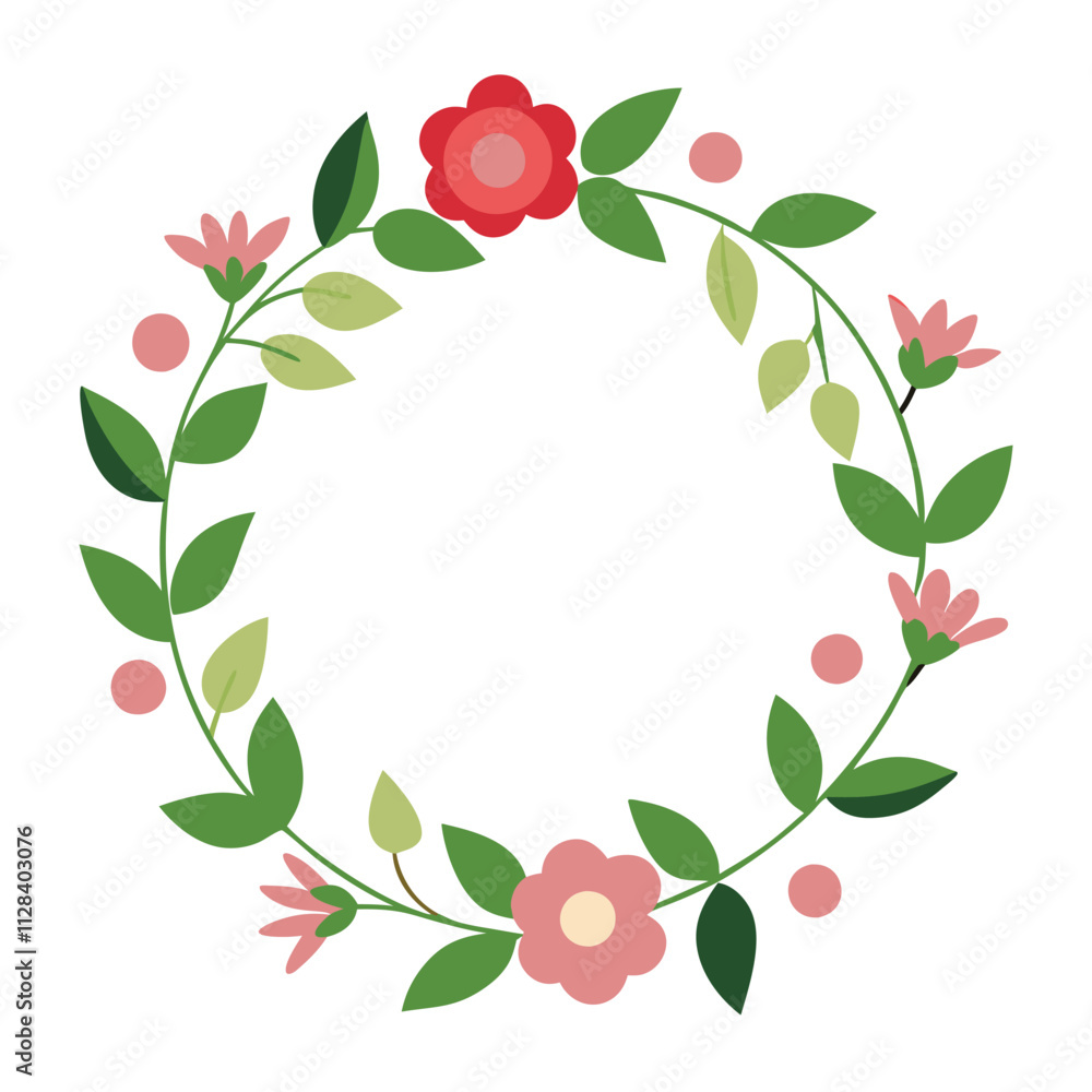Fototapeta premium Watercolor Spring Blossom Floral Wreath Vector Art Illustration Design for Invitations, Crafts, and Seasonal Decor