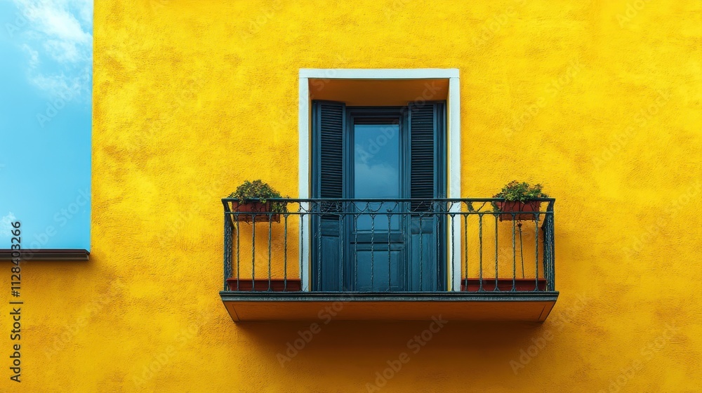 Obraz premium balcony and vacant window on yellow wal