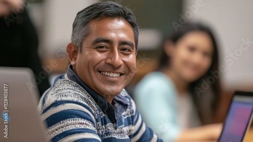 Professors from Peru smiling confidently in academic halls while guiding enthusiastic students