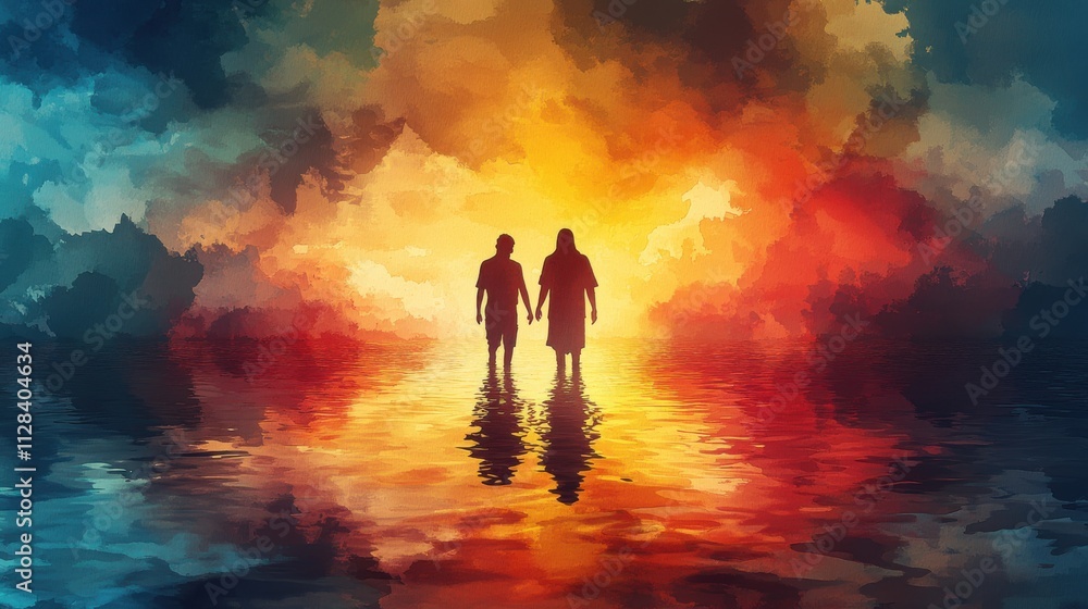 Fototapeta premium baptism of jesus watercolor illustration abstract background