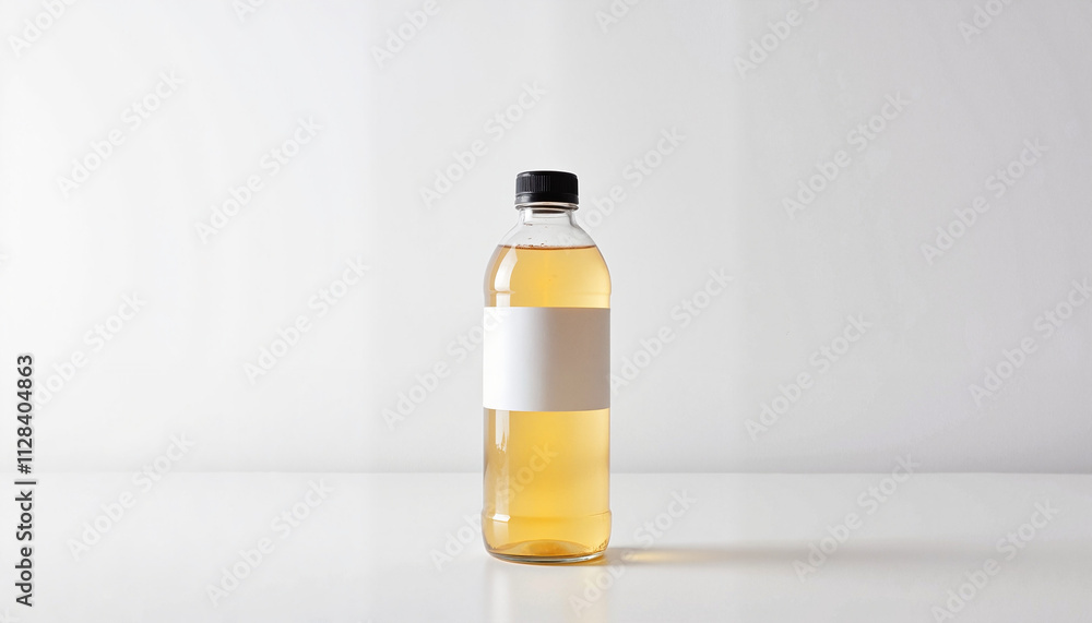 Transparent bottle of beverage with blank label on white background with copy space Transparent bottle of beverage with blank label on white background with copy space
