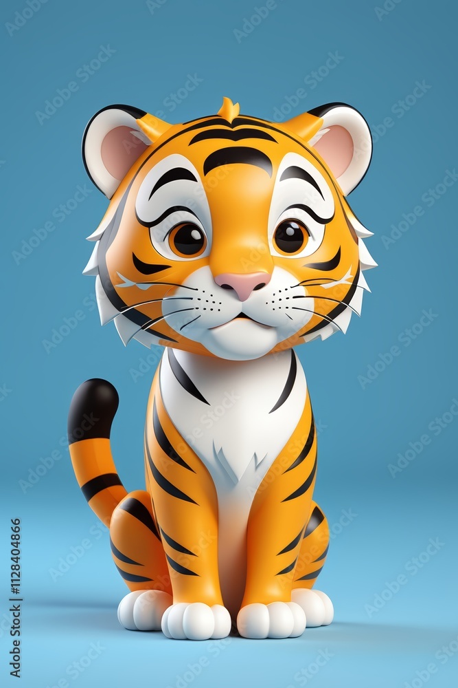 cartoon tiger sitting on a blue background cartoon tiger sitting on a blue background