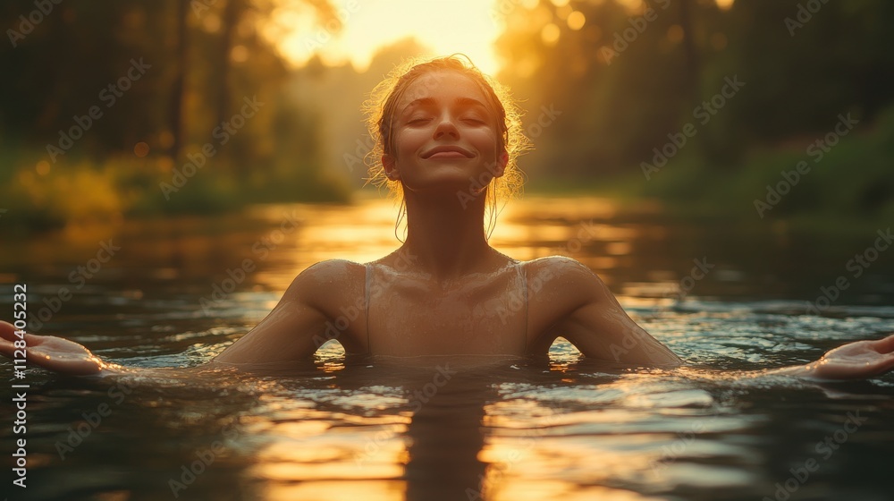 baptism young woman standing in water with her arms outstretched baptism young woman standing in water with her arms outstretched