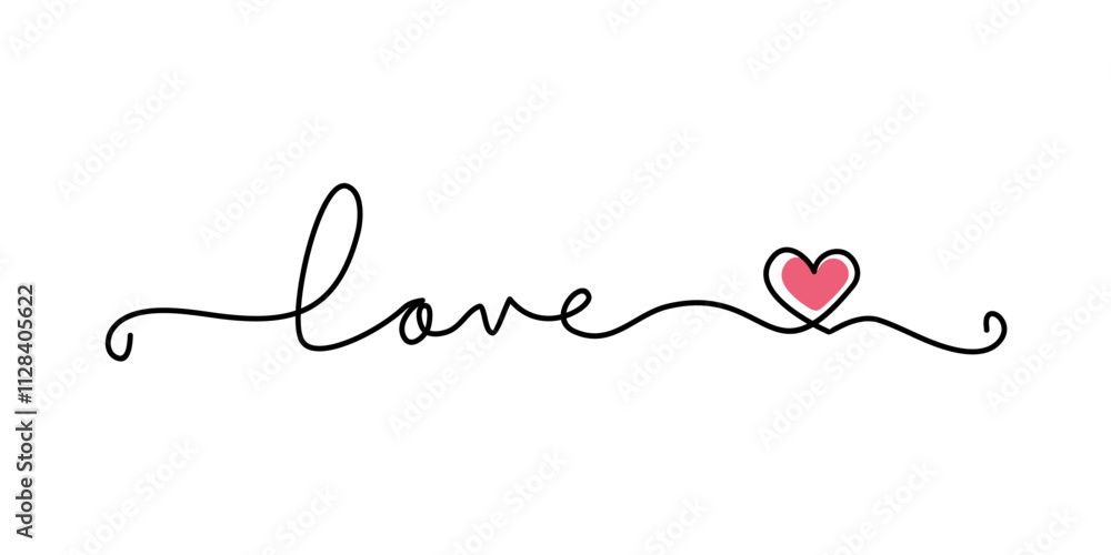 love text with Heart icon. Abstract love symbol. Continuous line art drawing vector illustration. love text with Heart icon. Abstract love symbol. Continuous line art drawing vector illustration.