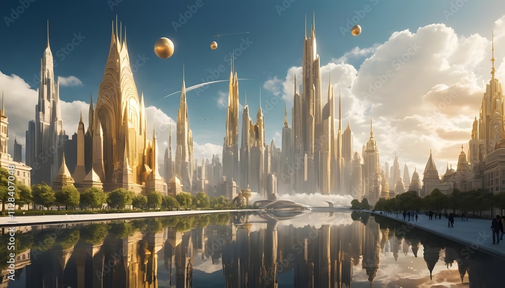 Fototapeta premium Golden Futuristic Cityscape