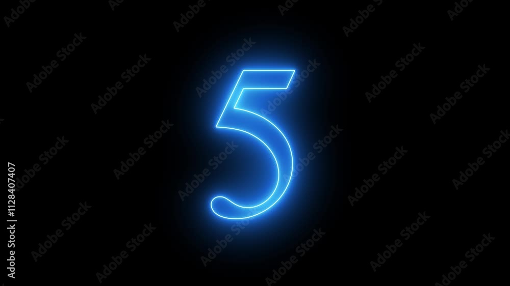 Glowing neon countdown animation from 10 to 0 over ten seconds on a black background. Glowing neon countdown animation from 10 to 0 over ten seconds on a black background.