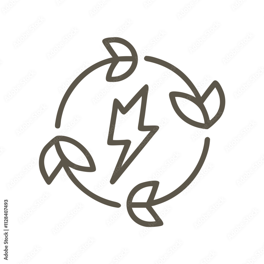 Renewable energy icon with leaves and arrows symbolizing green energy and ecology
Renewable energy icon with leaves and arrows symbolizing green energy and ecology