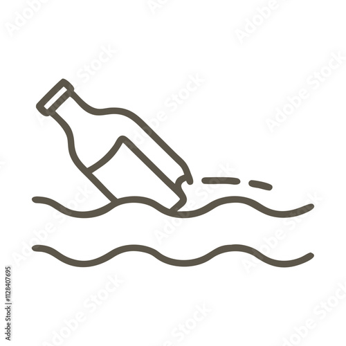 A bottle floating in the river as pollution representation on a clean minimal background
