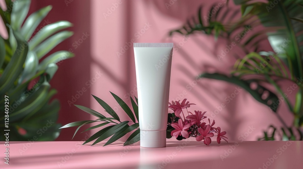 tube placed elegantly on a marble podium amid lush marijuana leaves tube placed elegantly on a marble podium amid lush marijuana leaves