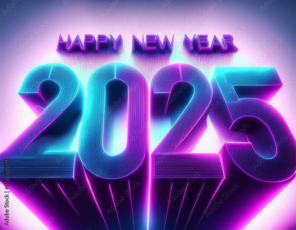 Happy new year 2025 greeting with neon light effect Happy new year 2025 greeting with neon light effect