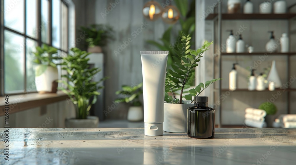 Mockup White moisturizing face wash tube in bathroom room interior mock-up, beauty and care product packaging template, Free CopySpace Mockup White moisturizing face wash tube in bathroom room interior mock-up, beauty and care product packaging template, Free CopySpace